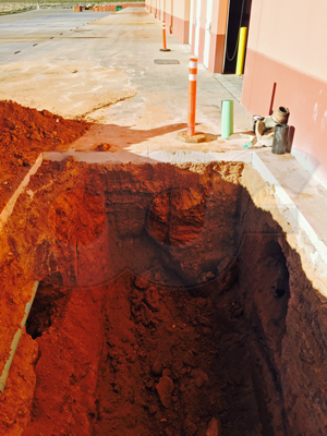Excavation completed for the installation of the Packaged Metering Manhole