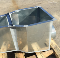 Galvanized steel end adapter on Openchannelflow Parshall flume