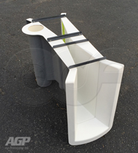 Staged manhole end adapter on fiberglass Parshall flume manufactured by Openchannelflow