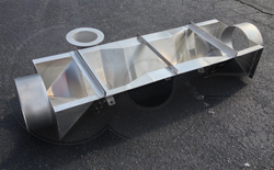 Openchannelflow Stainless Steel extra large Trapezoidal Flume with end adapters - pipe stubs - and stilling well