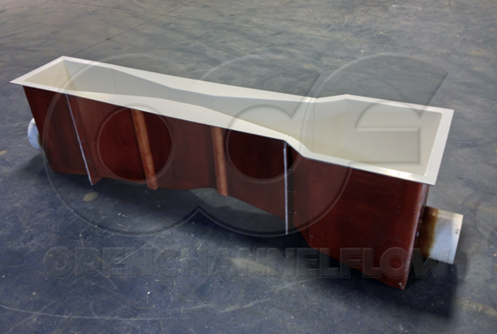 Parshall with end adapters during construction - flow is from right to left