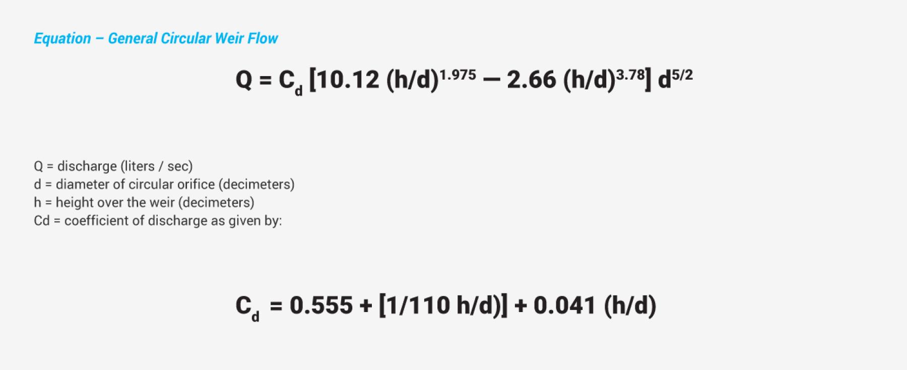 general equation for calculating the flow rate over a circular weir