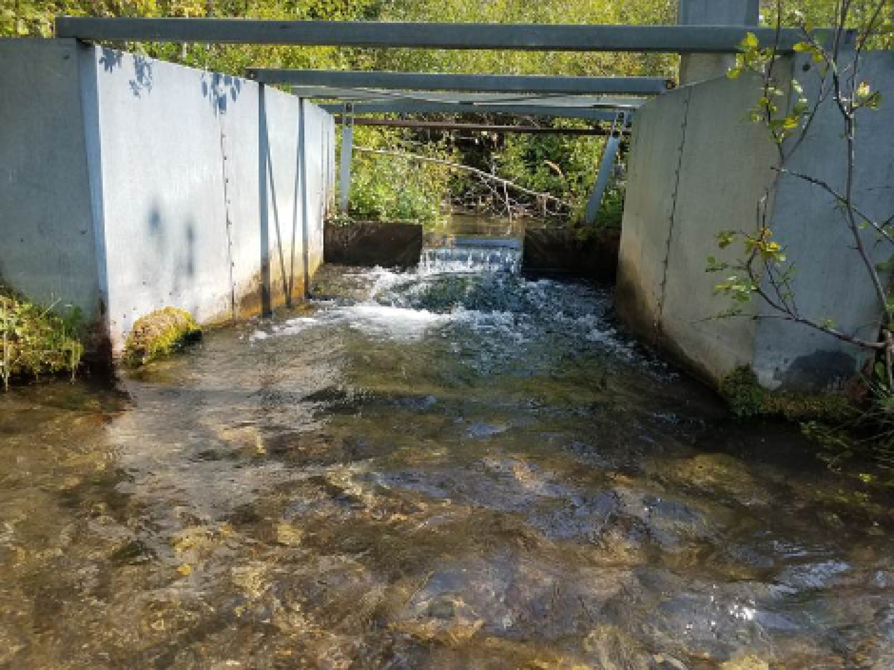 galvanized steel parshall flume measuring water rights in Colorado