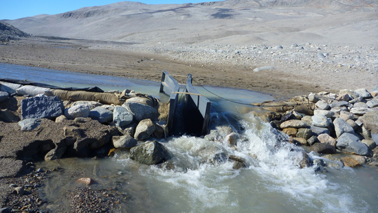 Parshall flume experiencing erosion induced settling
