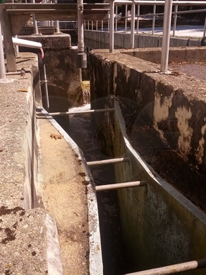 Parshall flume cast into a concrete channel at a WWTP