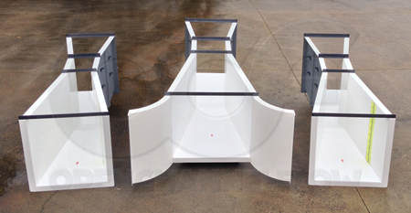 Fiberglass Parshall Flumes - 12-inch (L / R) and 18-inch (C) with inlet wing walls