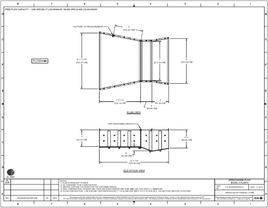 thumbnail of 84-inch fiberglass parshall flume dimensions