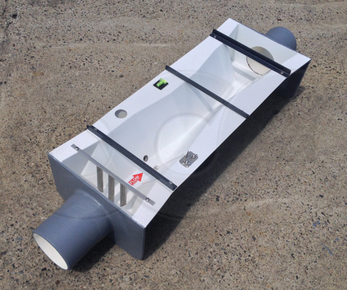 Extra Large 60 Degree V Trapezoidal flume out of fiberglass with probe well and end adapters