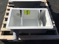 fiberglass weir box with staff gauge - underflow baffle - multiple pipes