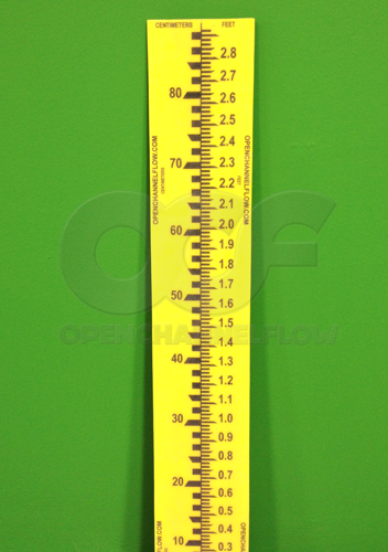 freestanding fiberglass staff gauge for flumes, weirs, and channels