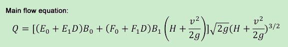 H flume main flow equation