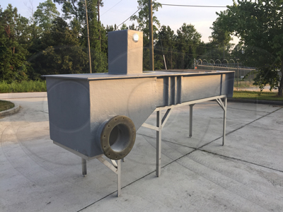 H flume with discharge box on stainless steel stand