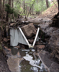 H Flume with large rocks after a flash flood