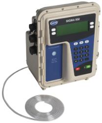 Hach Sigma 950 in Bubbler Meter configuration for use with Flumes or Weirs - note the flexible Bubbbler Line