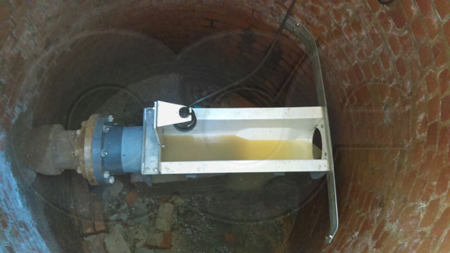 elevated Palmer-Bowlus flume measuring sewage flows