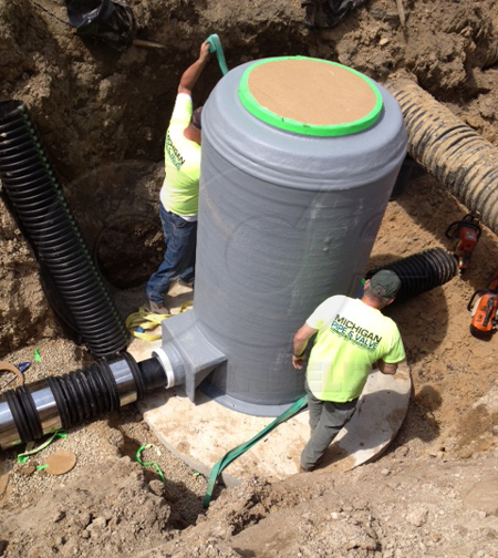pre-cast manhole slab used to mount a fiberglass Packaged Metering Manhole