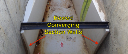 Bowed walls in the converging section of a fiberglass 12