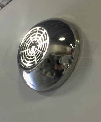 Hybrid wind powered louver mounted on a fiberglass equipment shelter from Openchannelflow