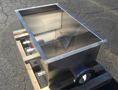 stainless steel weir box with underflow baffle plate - v-notch weir plate - flanges - cleanup couplings