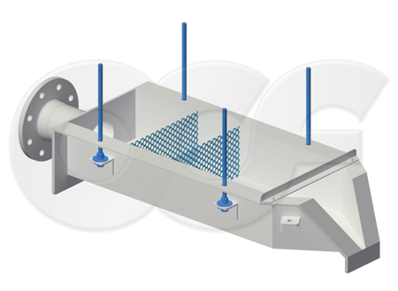 h flume suspended by threaded rod through the anchor clips and top flange