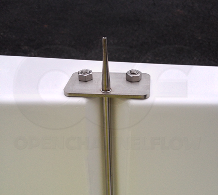 Swagged (top) end of bubbler tube assembly on a Parshall flume