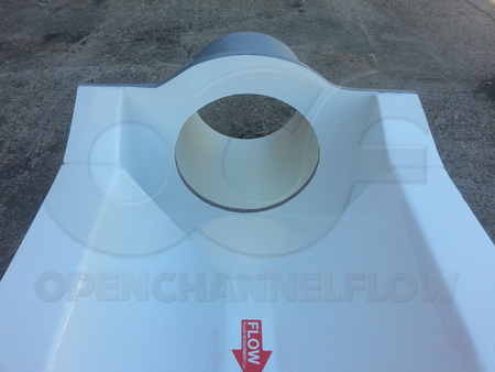 pipe stub on inlet end adapter of a fiberglass Large 60 degree Trapezoidal flume