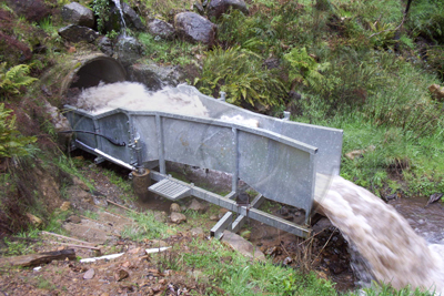 very turbulent flow in a galvanized steel Parshall flume