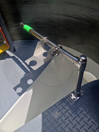 ultrasonic flow meter sensor mounting bracket over a Parshall flume in a fiberglass Packaged Metering Manhole