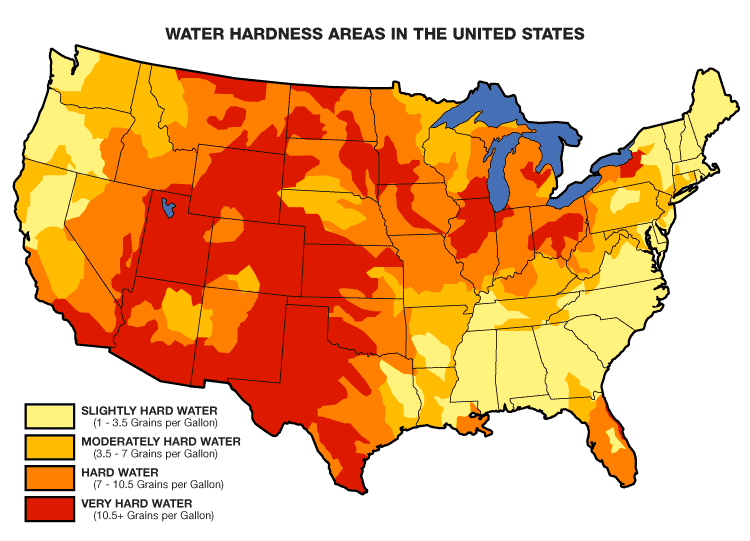 water hardness levels in the US 