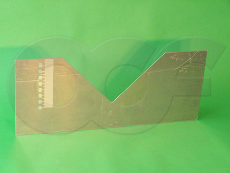 staff gauge engraved on the face of an aluminum v-notch weir plate